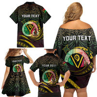 Personalised Vanuatu Family Matching Off Shoulder Short Dress and Hawaiian Shirt Yumi 46th Hapi Independens Dei - Black Version LT14 - Polynesian Pride