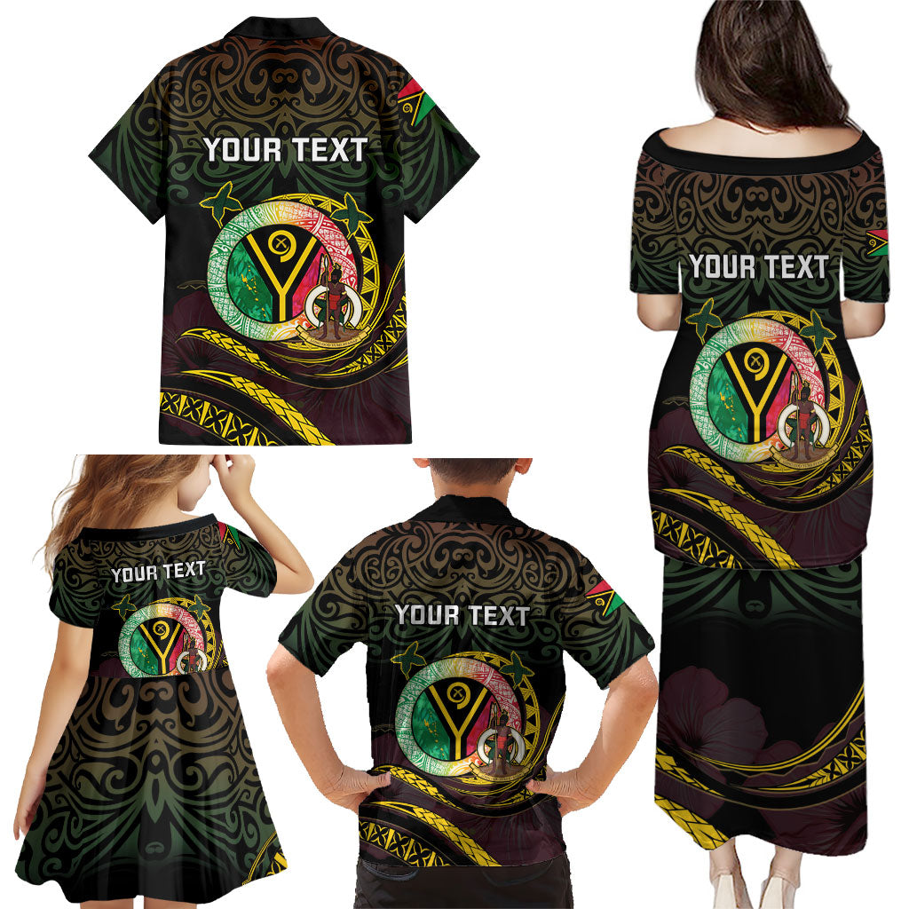 Personalised Vanuatu Family Matching Puletasi and Hawaiian Shirt Yumi 46th Hapi Independens Dei - Black Version LT14 - Polynesian Pride