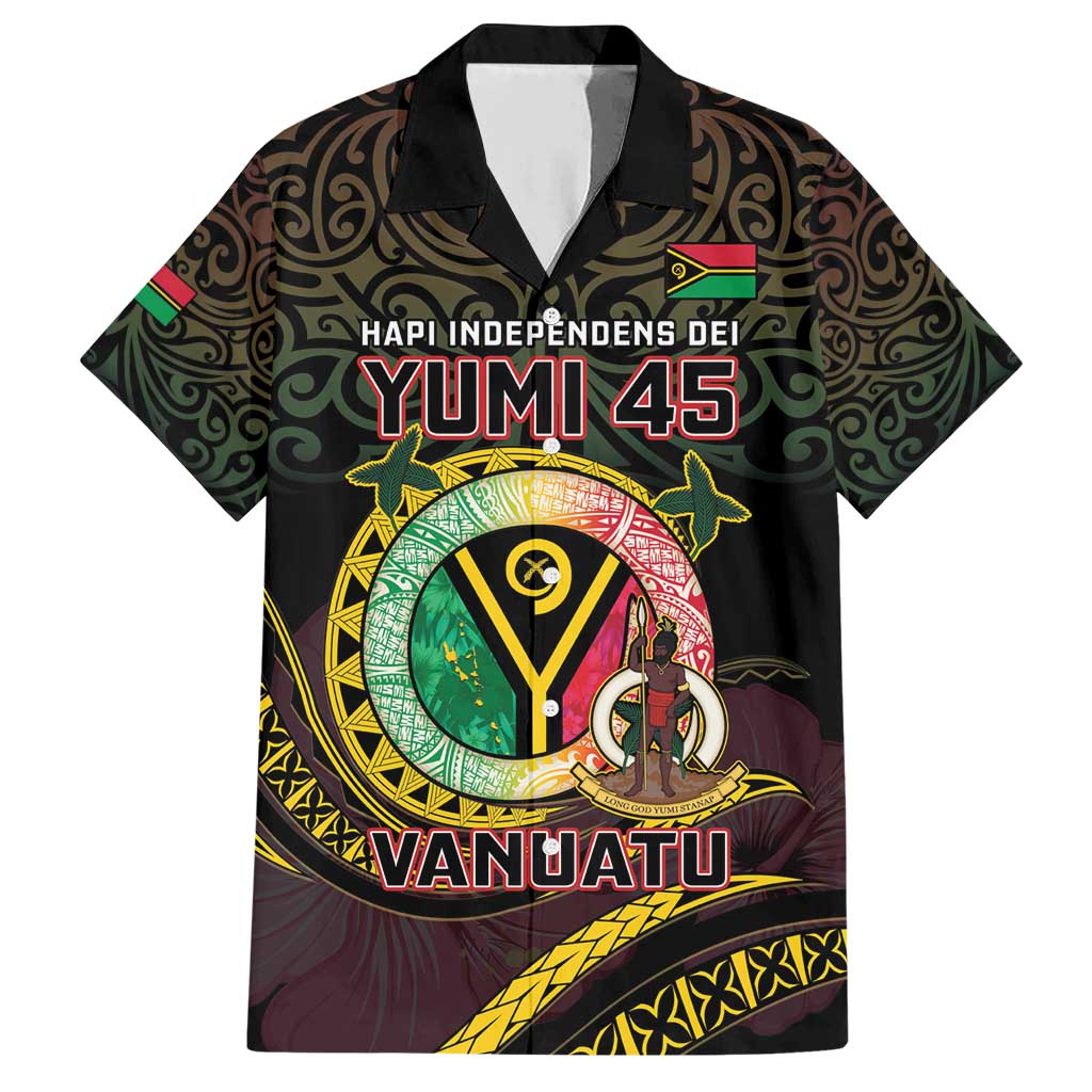 Personalised Vanuatu Family Matching Short Sleeve Bodycon Dress and Hawaiian Shirt Yumi 45th Hapi Independens Dei - Black Version LT14