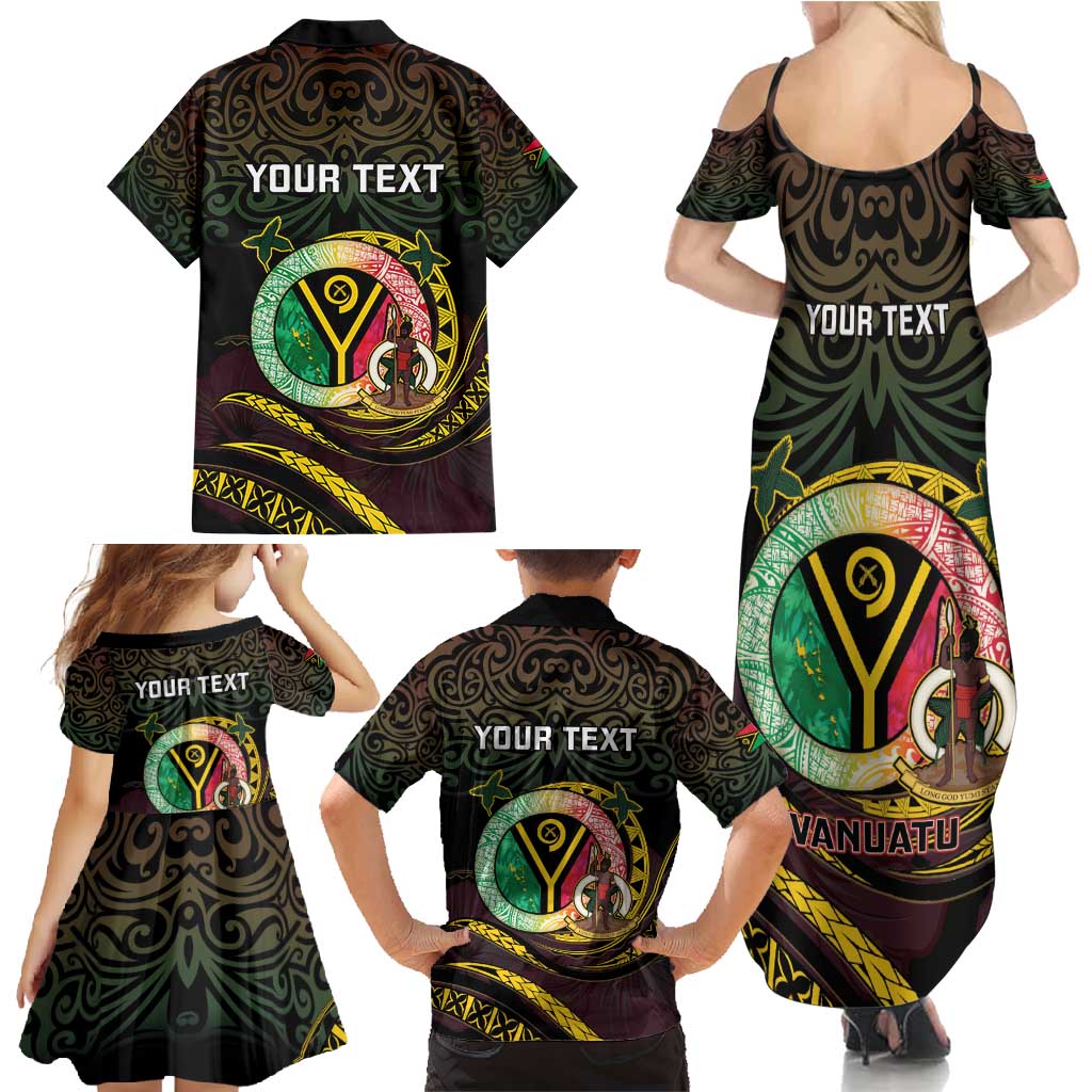 Personalised Vanuatu Family Matching Summer Maxi Dress and Hawaiian Shirt Yumi 45th Hapi Independens Dei - Black Version LT14