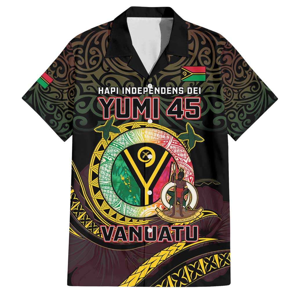Personalised Vanuatu Family Matching Summer Maxi Dress and Hawaiian Shirt Yumi 45th Hapi Independens Dei - Black Version LT14