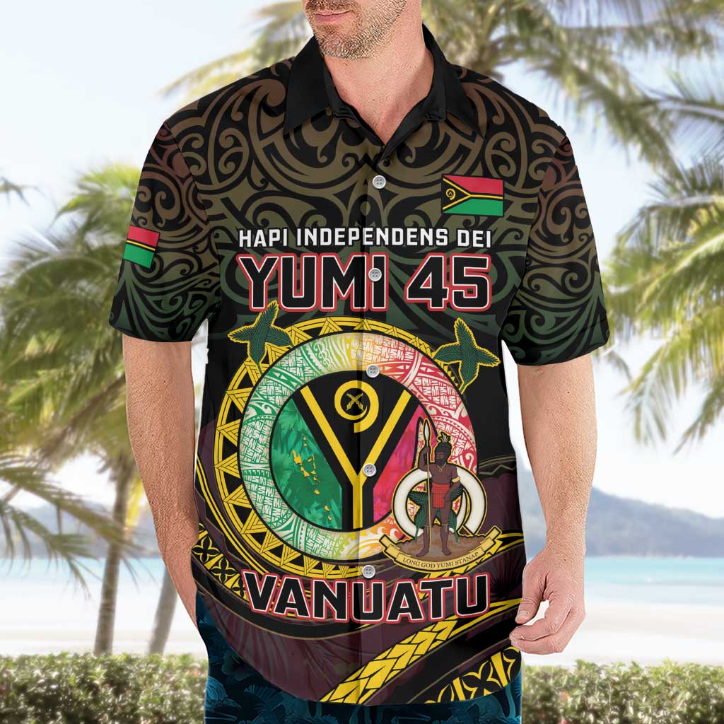 Personalised Vanuatu Hawaiian Shirt Yumi 45th Hapi Independens Dei - Black Version LT14