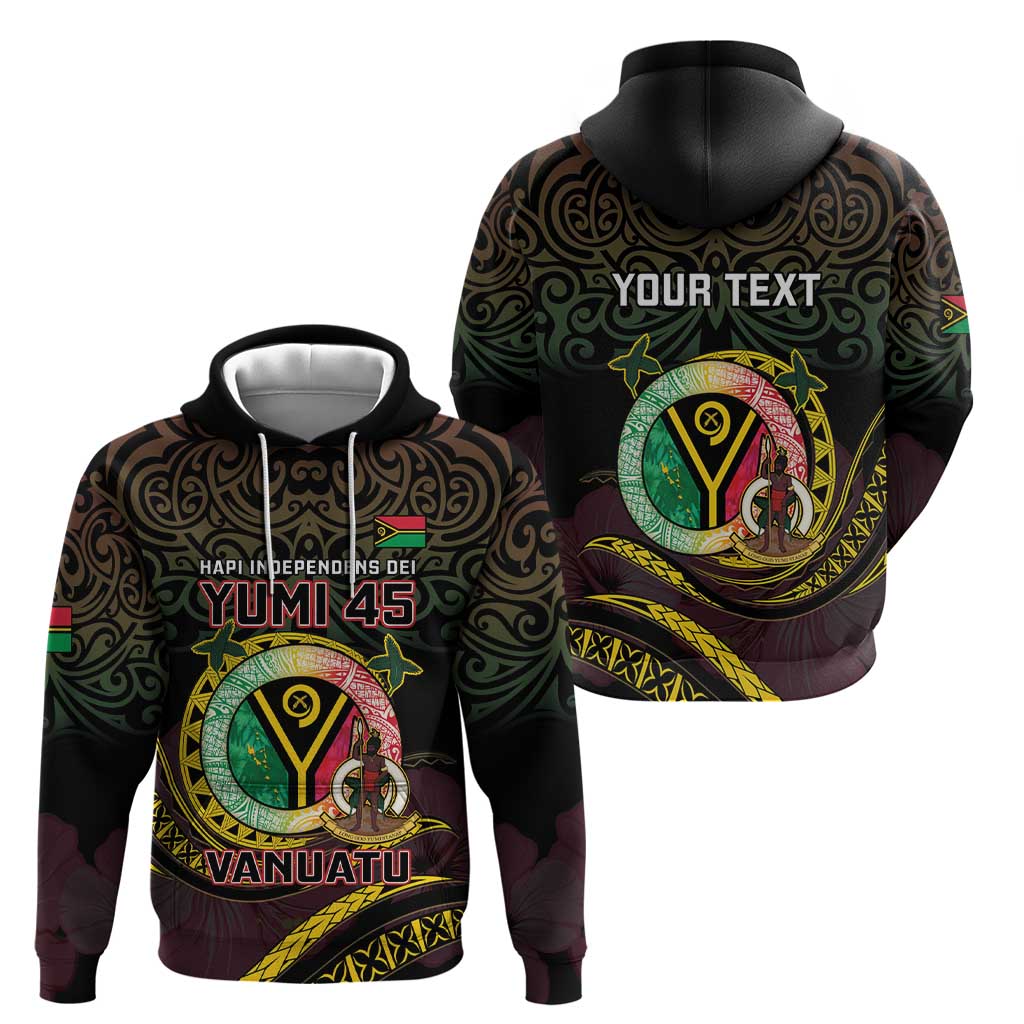 Personalised Vanuatu Hoodie Yumi 45th Hapi Independens Dei - Black Version LT14