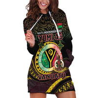 Personalised Vanuatu Hoodie Dress Yumi 45th Hapi Independens Dei - Black Version LT14