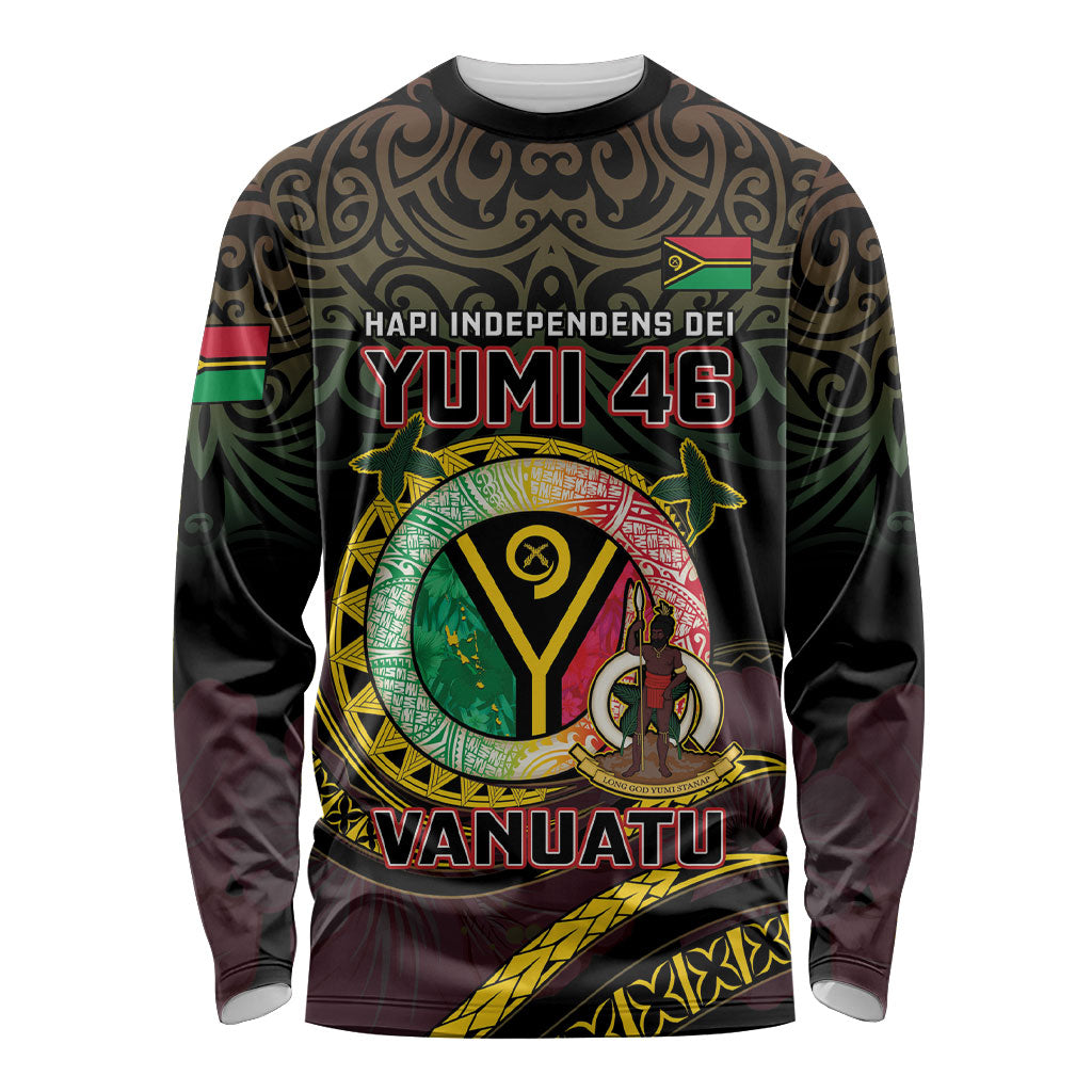 Personalised Vanuatu Long Sleeve Shirt Yumi 46th Hapi Independens Dei - Black Version LT14 Unisex Black - Polynesian Pride
