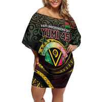 Personalised Vanuatu Off Shoulder Short Dress Yumi 45th Hapi Independens Dei - Black Version LT14