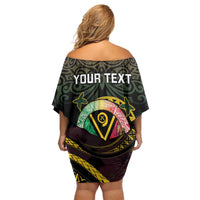 Personalised Vanuatu Off Shoulder Short Dress Yumi 45th Hapi Independens Dei - Black Version LT14