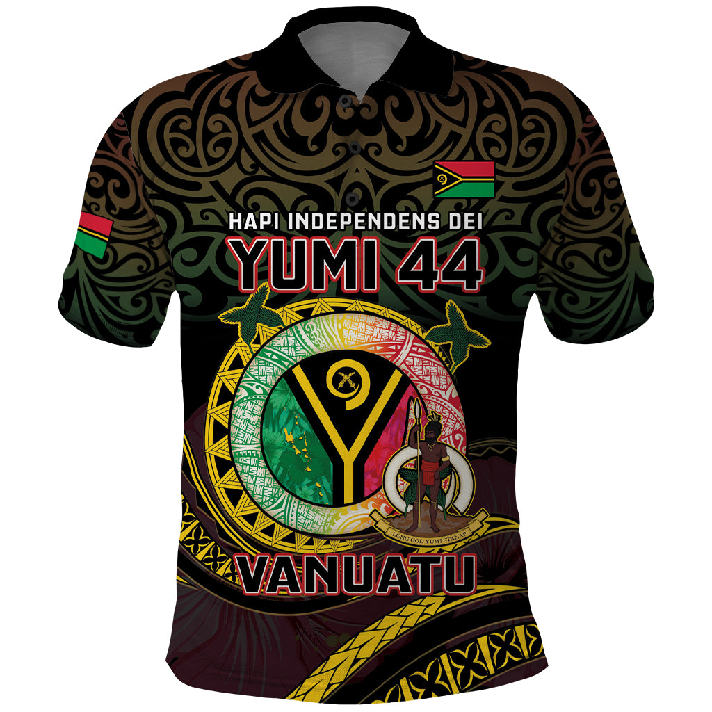 Personalised Vanuatu Polo Shirt Yumi 44 Hapi Independens Dei - Black Version