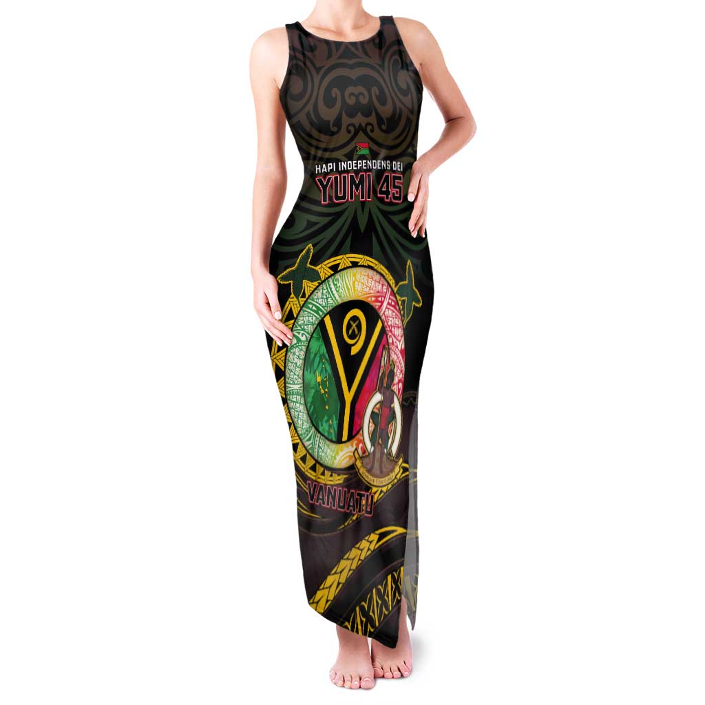 Personalised Vanuatu Tank Maxi Dress Yumi 45th Hapi Independens Dei - Black Version LT14