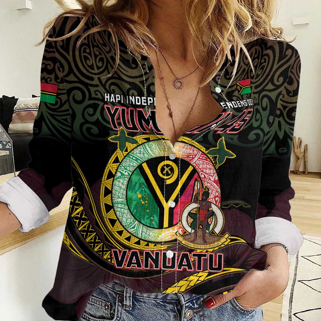Personalised Vanuatu Women Casual Shirt Yumi 45th Hapi Independens Dei - Black Version LT14