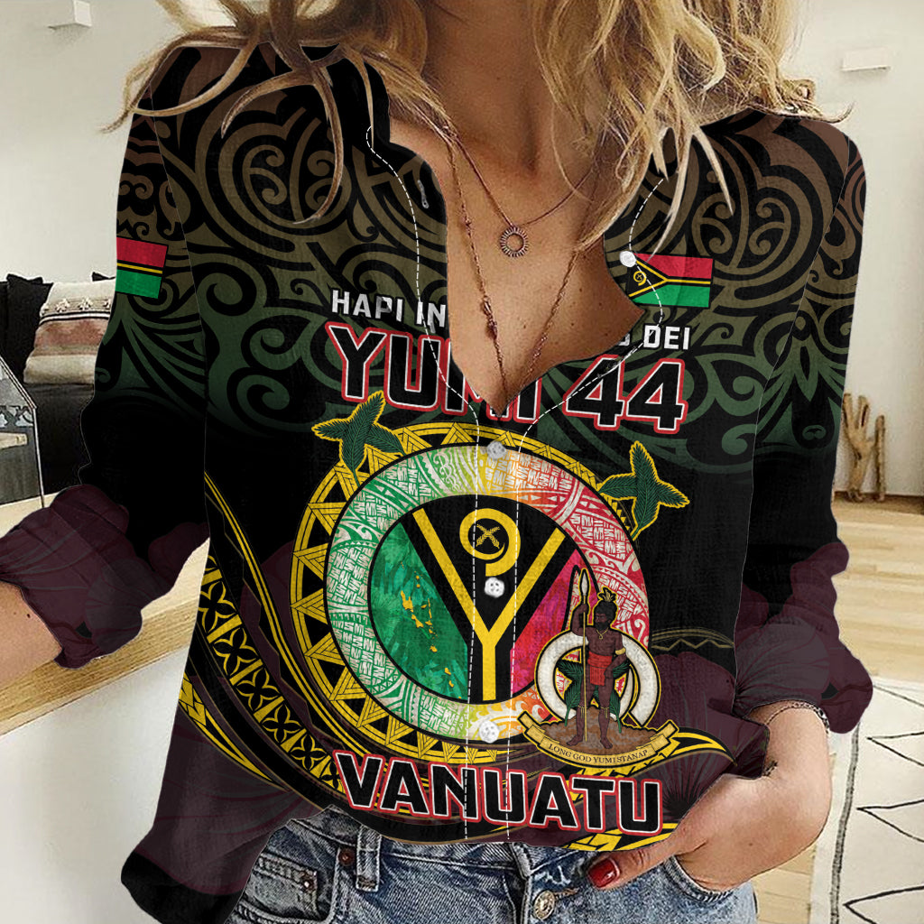 Personalised Vanuatu Women Casual Shirt Yumi 44 Hapi Independens Dei - Black Version
