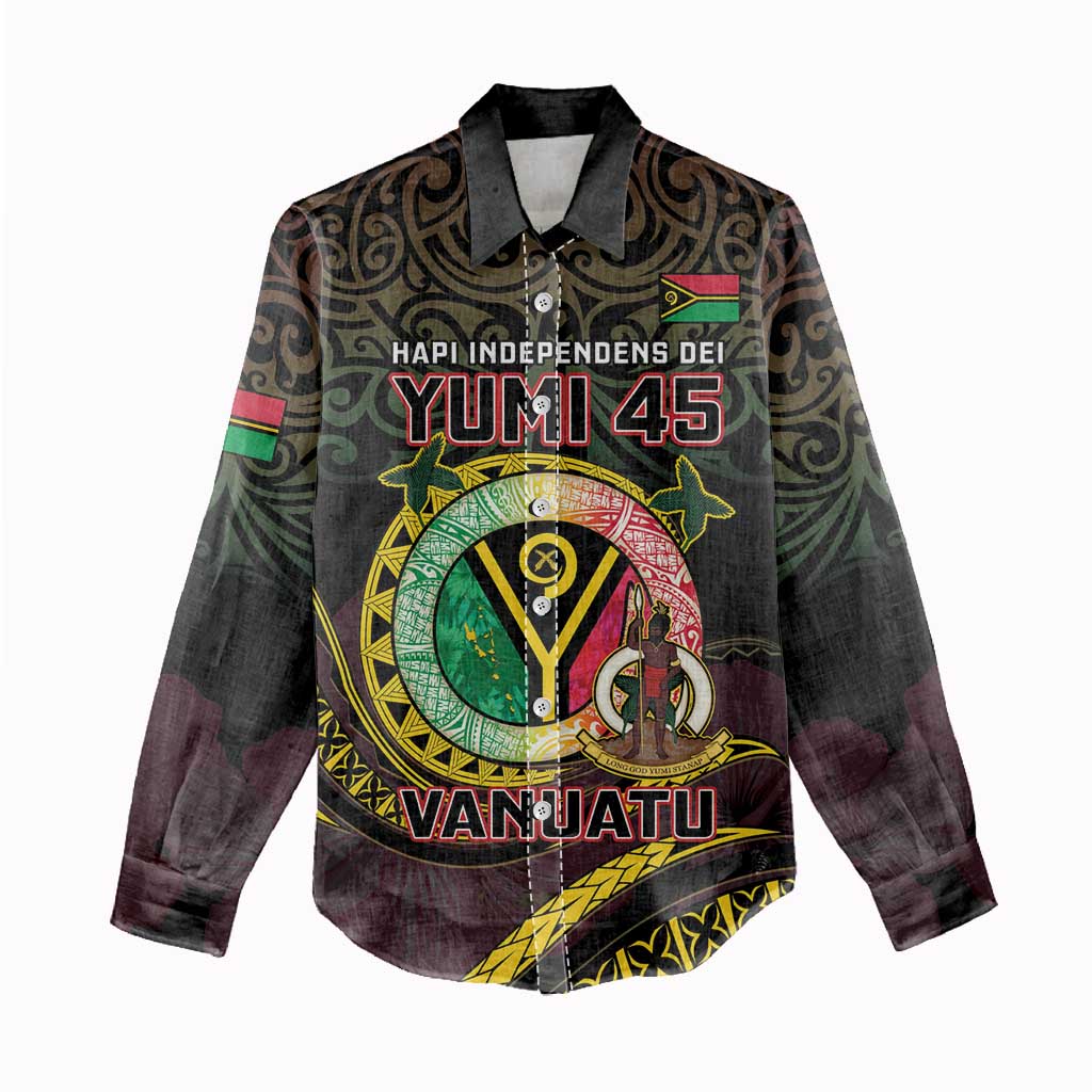Personalised Vanuatu Women Casual Shirt Yumi 45th Hapi Independens Dei - Black Version LT14
