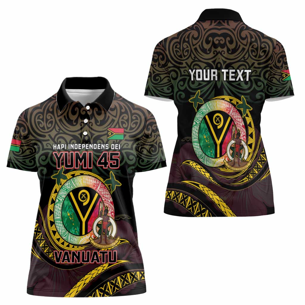 Personalised Vanuatu Women Polo Shirt Yumi 45th Hapi Independens Dei - Black Version LT14