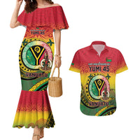 Personalised Vanuatu Couples Matching Mermaid Dress and Hawaiian Shirt Yumi 45th Hapi Independens Dei - Reggae Version LT14