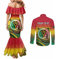 Personalised Vanuatu Couples Matching Mermaid Dress and Long Sleeve Button Shirt Yumi 45th Hapi Independens Dei - Reggae Version LT14