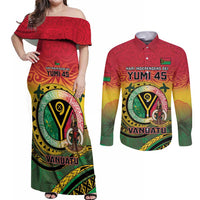 Personalised Vanuatu Couples Matching Off Shoulder Maxi Dress and Long Sleeve Button Shirt Yumi 45th Hapi Independens Dei - Reggae Version LT14