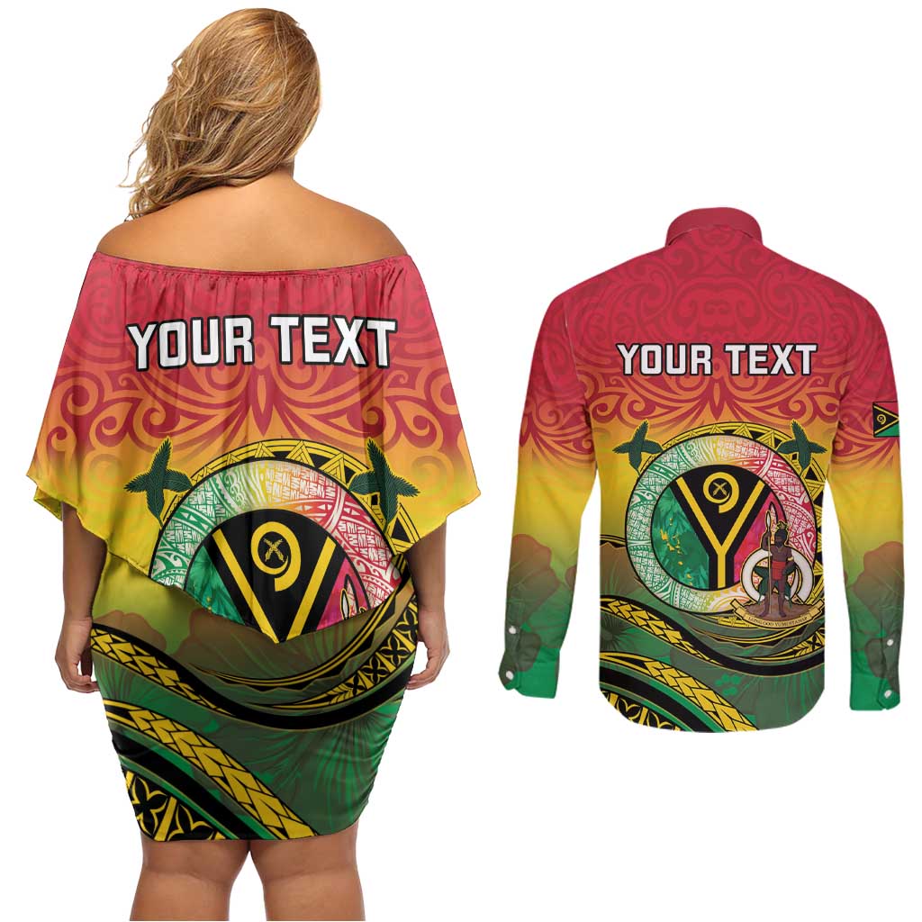 Personalised Vanuatu Couples Matching Off Shoulder Short Dress and Long Sleeve Button Shirt Yumi 45th Hapi Independens Dei - Reggae Version LT14