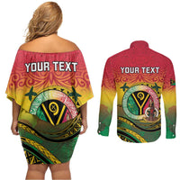 Personalised Vanuatu Couples Matching Off Shoulder Short Dress and Long Sleeve Button Shirt Yumi 45th Hapi Independens Dei - Reggae Version LT14