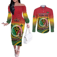 Personalised Vanuatu Couples Matching Off The Shoulder Long Sleeve Dress and Long Sleeve Button Shirt Yumi 45th Hapi Independens Dei - Reggae Version LT14