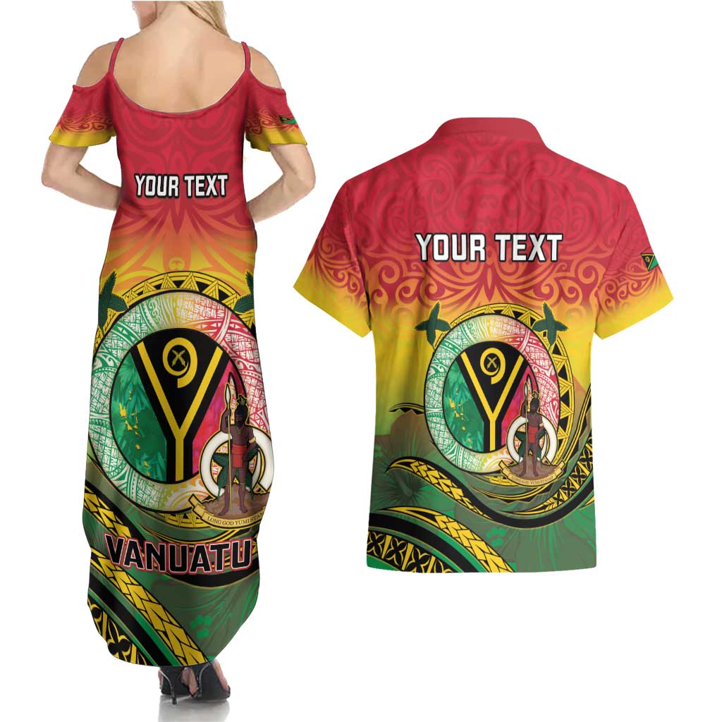 Personalised Vanuatu Couples Matching Summer Maxi Dress and Hawaiian Shirt Yumi 45th Hapi Independens Dei - Reggae Version LT14