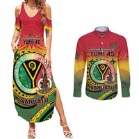 Personalised Vanuatu Couples Matching Summer Maxi Dress and Long Sleeve Button Shirt Yumi 45th Hapi Independens Dei - Reggae Version LT14