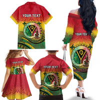 Personalised Vanuatu Family Matching Off The Shoulder Long Sleeve Dress and Hawaiian Shirt Yumi 45th Hapi Independens Dei - Reggae Version LT14