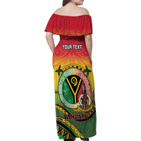Personalised Vanuatu Family Matching Off Shoulder Maxi Dress and Hawaiian Shirt Yumi 45th Hapi Independens Dei - Reggae Version LT14