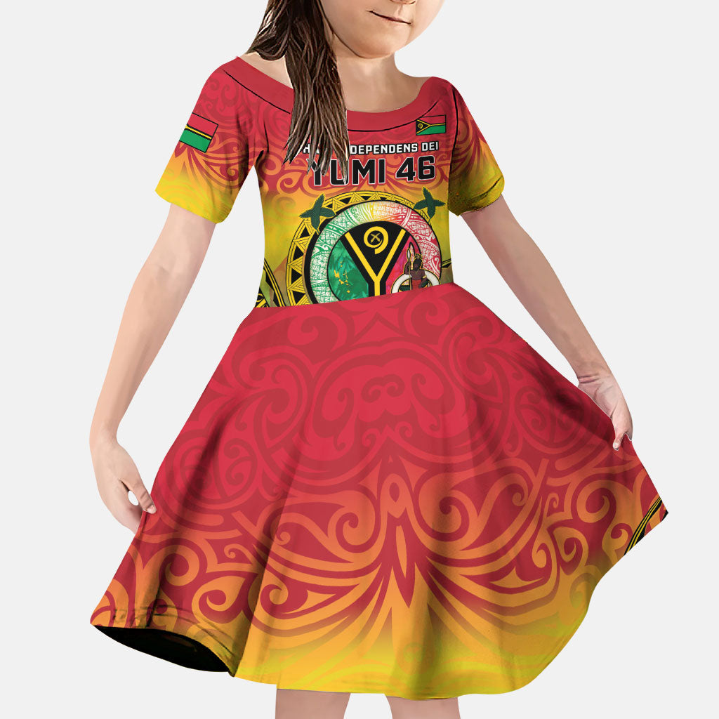 Personalised Vanuatu Family Matching Off Shoulder Short Dress and Hawaiian Shirt Yumi 46th Hapi Independens Dei - Reggae Version LT14 Daughter's Dress Reggae - Polynesian Pride