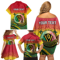 Personalised Vanuatu Family Matching Off Shoulder Short Dress and Hawaiian Shirt Yumi 46th Hapi Independens Dei - Reggae Version LT14 - Polynesian Pride