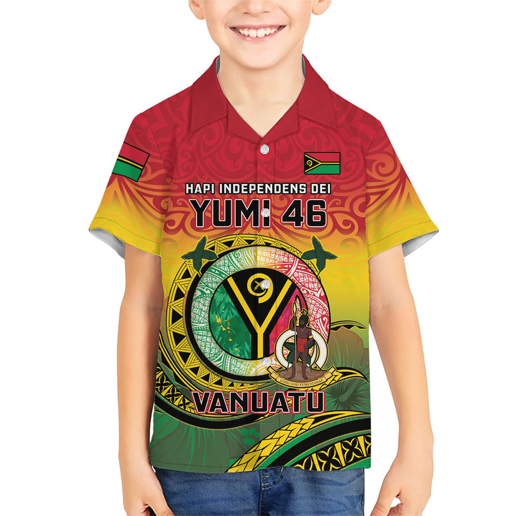 Personalised Vanuatu Family Matching Off Shoulder Short Dress and Hawaiian Shirt Yumi 46th Hapi Independens Dei - Reggae Version LT14 Son's Shirt Reggae - Polynesian Pride