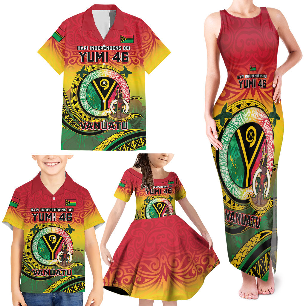 Personalised Vanuatu Family Matching Tank Maxi Dress and Hawaiian Shirt Yumi 46th Hapi Independens Dei - Reggae Version LT14 - Polynesian Pride