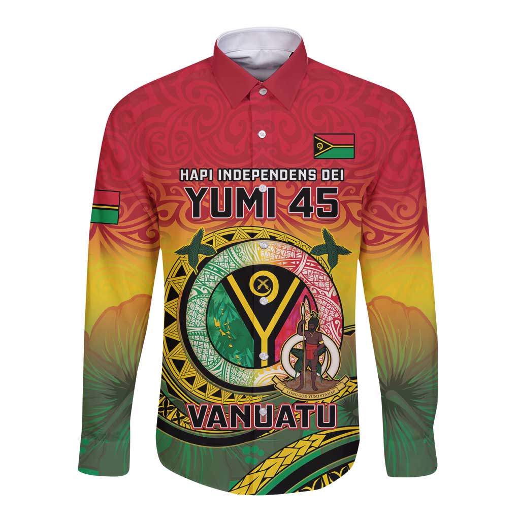 Personalised Vanuatu Long Sleeve Button Shirt Yumi 45th Hapi Independens Dei - Reggae Version LT14