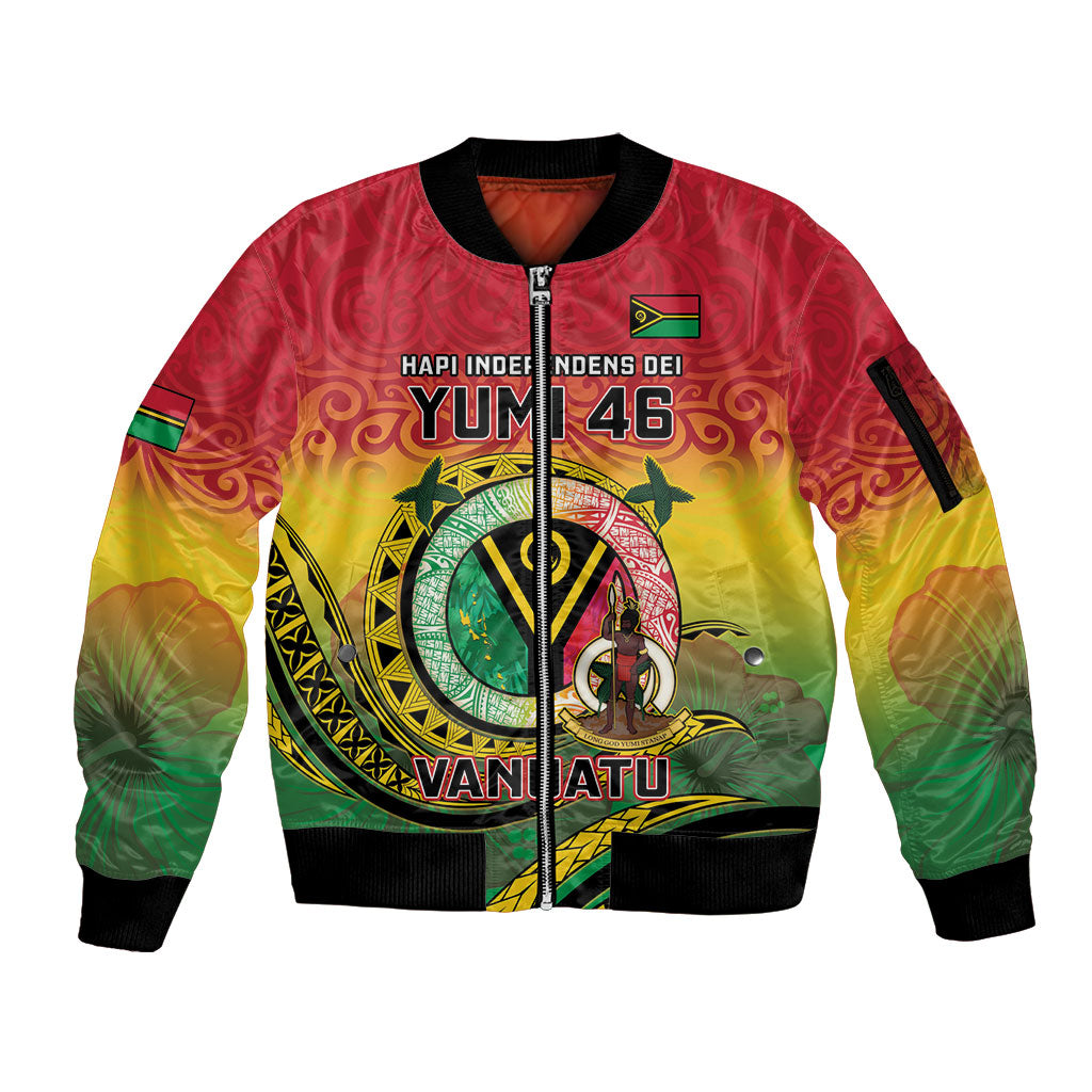 Personalised Vanuatu Sleeve Zip Bomber Jacket Yumi 46th Hapi Independens Dei - Reggae Version LT14 Unisex Reggae - Polynesian Pride