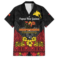 Papua New Guinea Independence Day Family Matching Off Shoulder Short Dress and Hawaiian Shirt PNG Bird of Paradise 50th Anniversary LT14 Dad's Shirt - Short Sleeve Black - Polynesian Pride