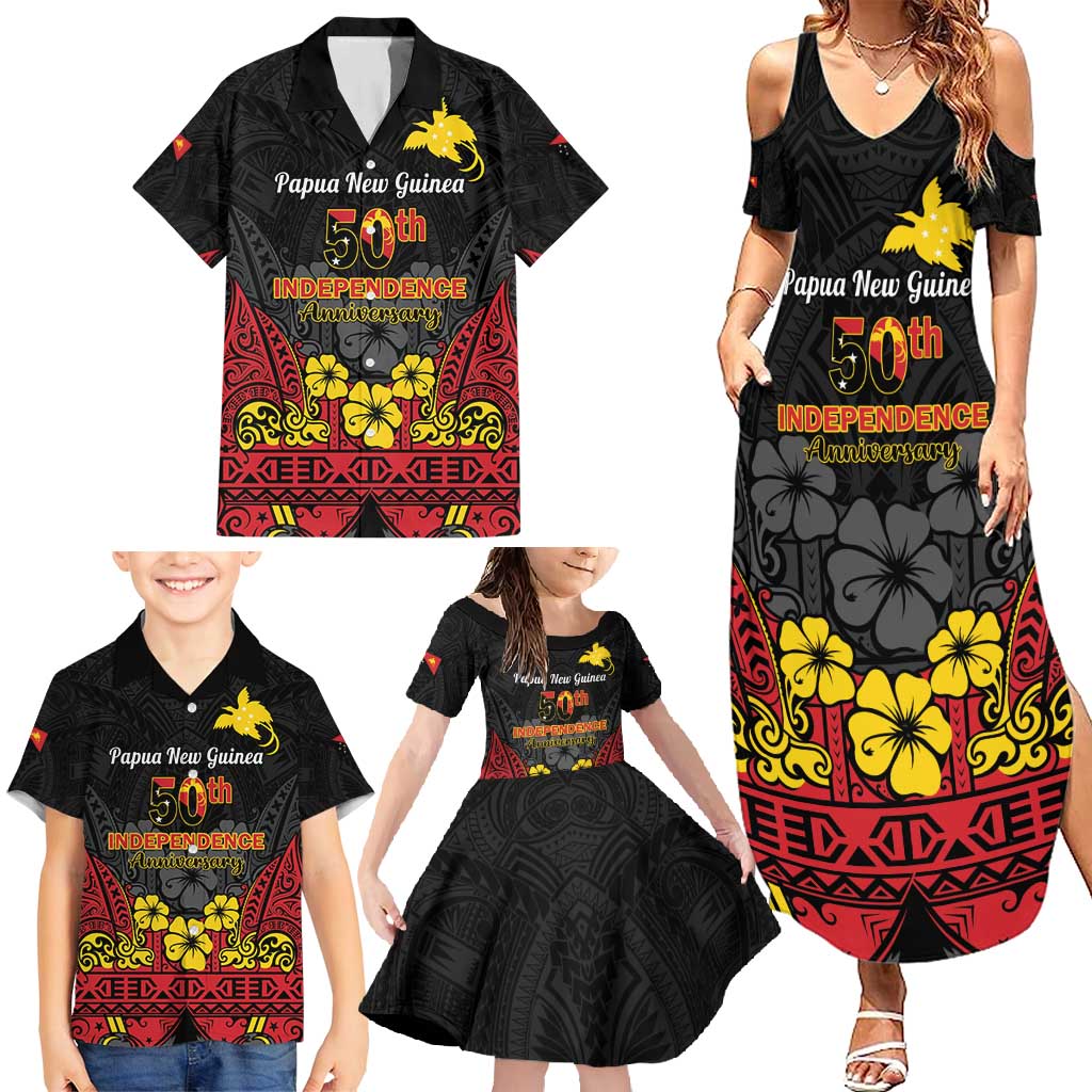 Papua New Guinea Independence Day Family Matching Summer Maxi Dress and Hawaiian Shirt PNG Bird of Paradise 50th Anniversary LT14