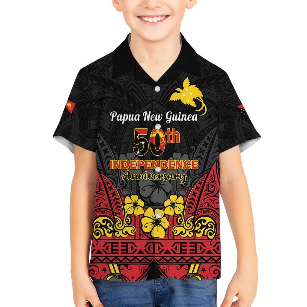 Papua New Guinea Independence Day Family Matching Tank Maxi Dress and Hawaiian Shirt PNG Bird of Paradise 50th Anniversary LT14 Son's Shirt Black - Polynesian Pride