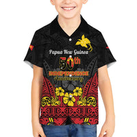 Papua New Guinea Independence Day Family Matching Tank Maxi Dress and Hawaiian Shirt PNG Bird of Paradise 50th Anniversary LT14 Son's Shirt Black - Polynesian Pride
