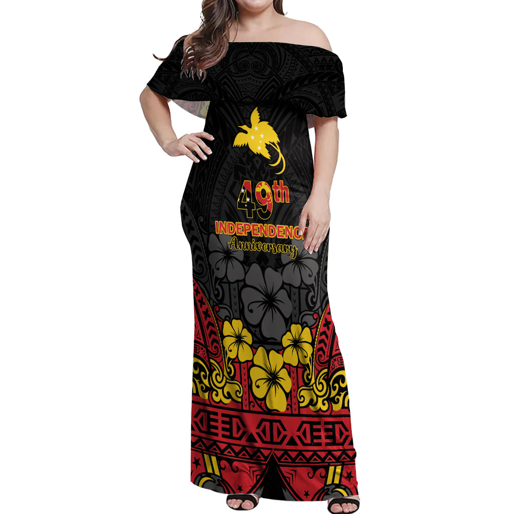Papua New Guinea Independence Day Off Shoulder Maxi Dress PNG Bird of Paradise 49th Anniversary