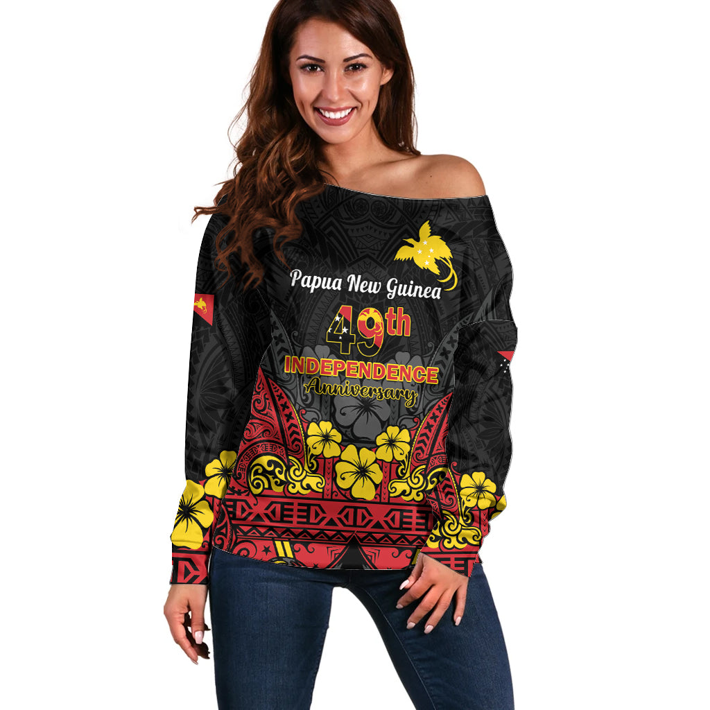 Papua New Guinea Independence Day Off Shoulder Sweater PNG Bird of Paradise 49th Anniversary