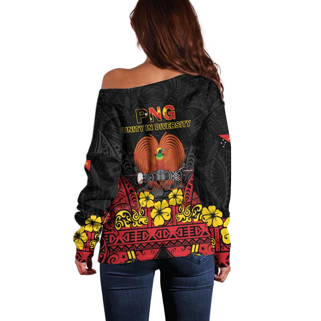 Papua New Guinea Independence Day Off Shoulder Sweater PNG Bird of Paradise 50th Anniversary LT14