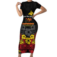 Papua New Guinea Independence Day Short Sleeve Bodycon Dress PNG Bird of Paradise 50th Anniversary LT14
