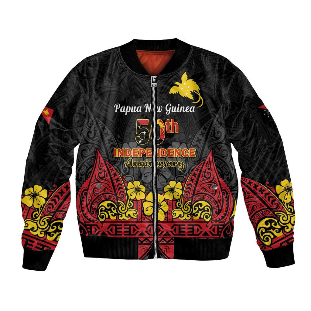Papua New Guinea Independence Day Sleeve Zip Bomber Jacket PNG Bird of Paradise 50th Anniversary LT14