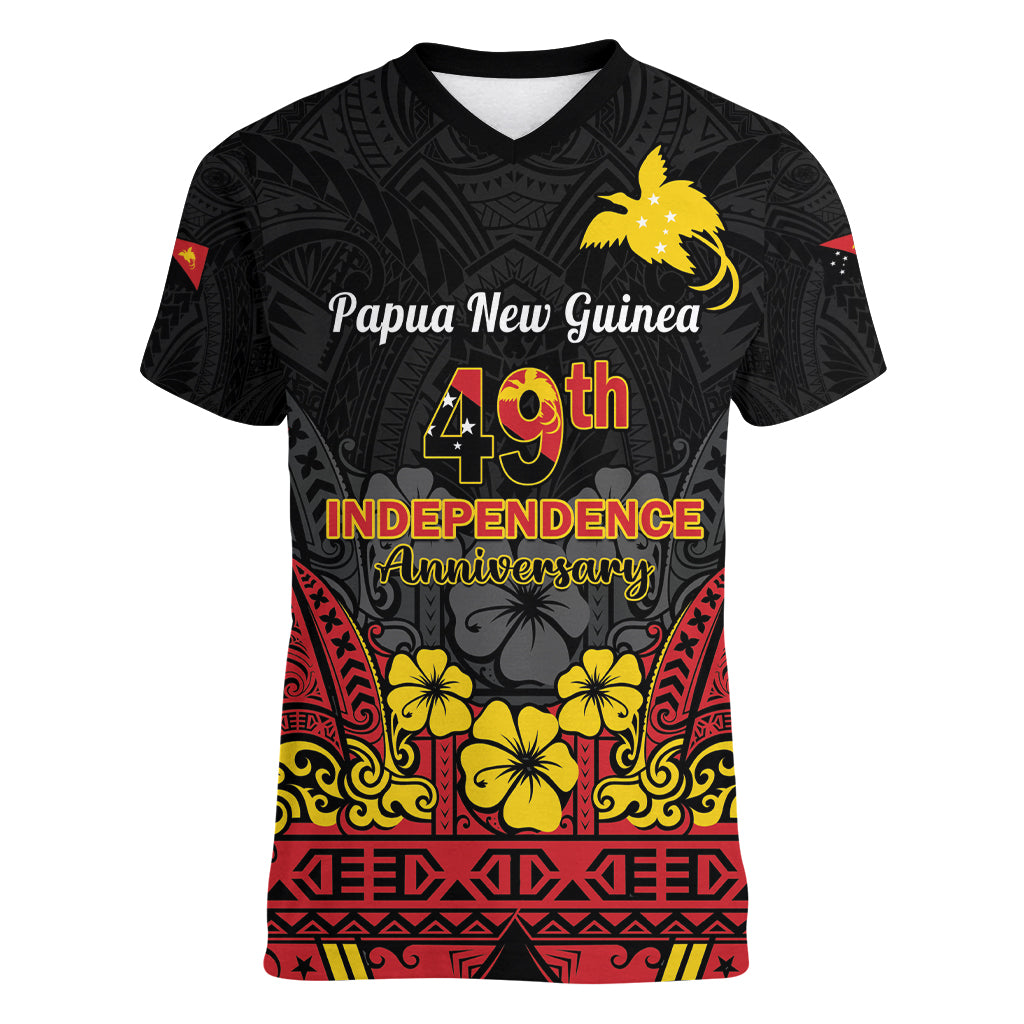 Papua New Guinea Independence Day Women V-Neck T-Shirt PNG Bird of Paradise 49th Anniversary