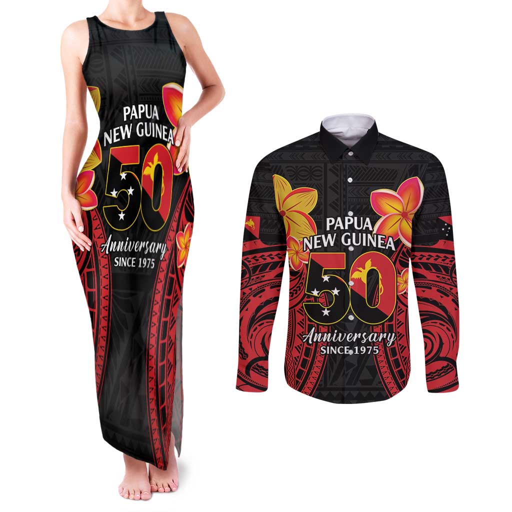 Papua New Guinea Independence Day Couples Matching Tank Maxi Dress and Long Sleeve Button Shirt PNG Since 1975 LT14