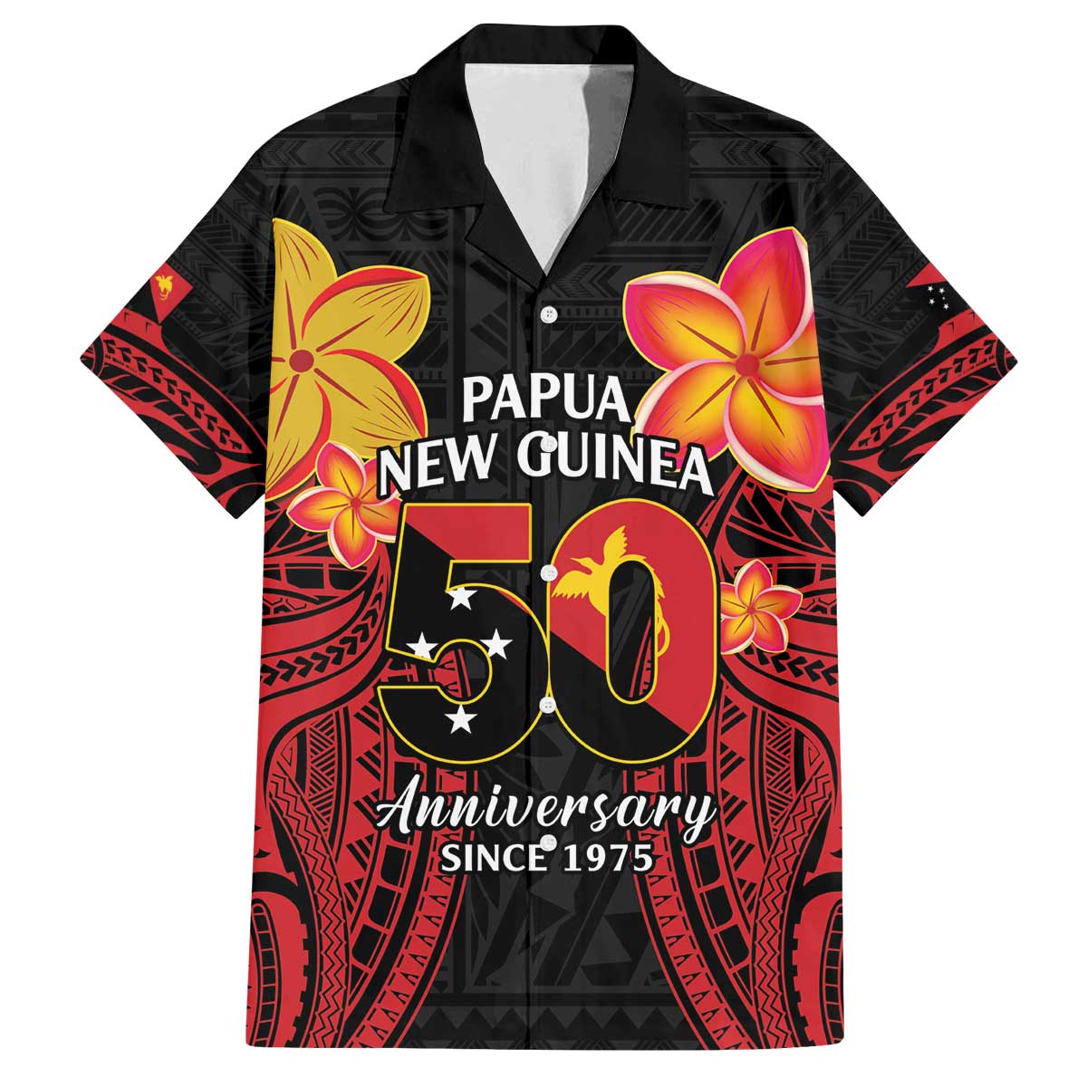 Papua New Guinea Independence Day Family Matching Off The Shoulder Long Sleeve Dress and Hawaiian Shirt PNG Since 1975 LT14 Dad's Shirt - Short Sleeve Black - Polynesian Pride