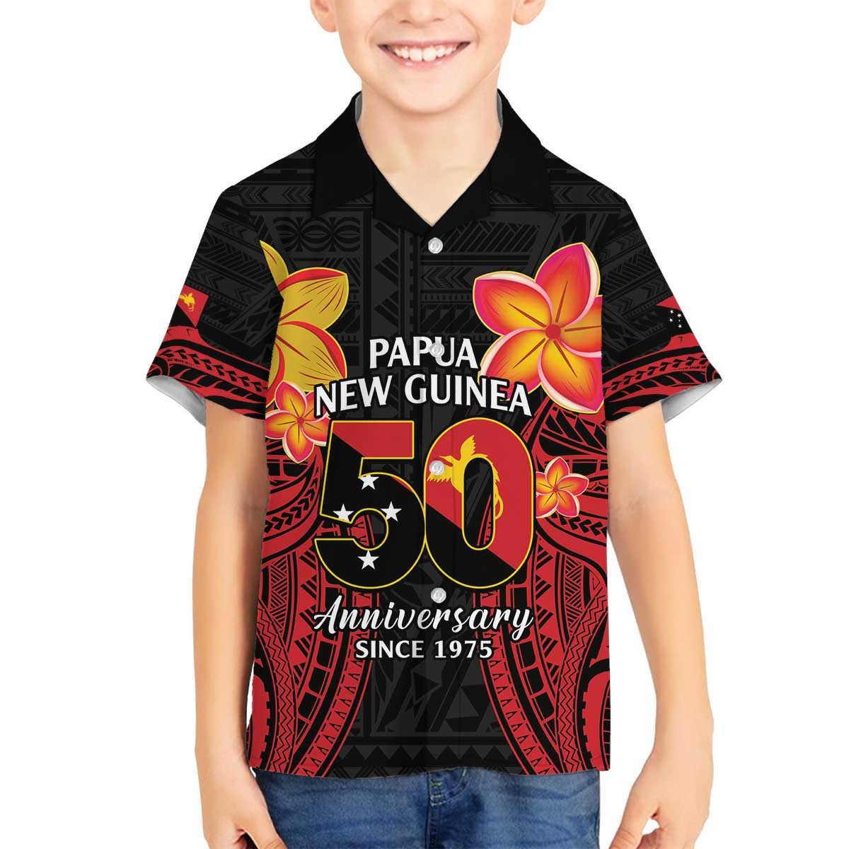 Papua New Guinea Independence Day Family Matching Off The Shoulder Long Sleeve Dress and Hawaiian Shirt PNG Since 1975 LT14 Son's Shirt Black - Polynesian Pride