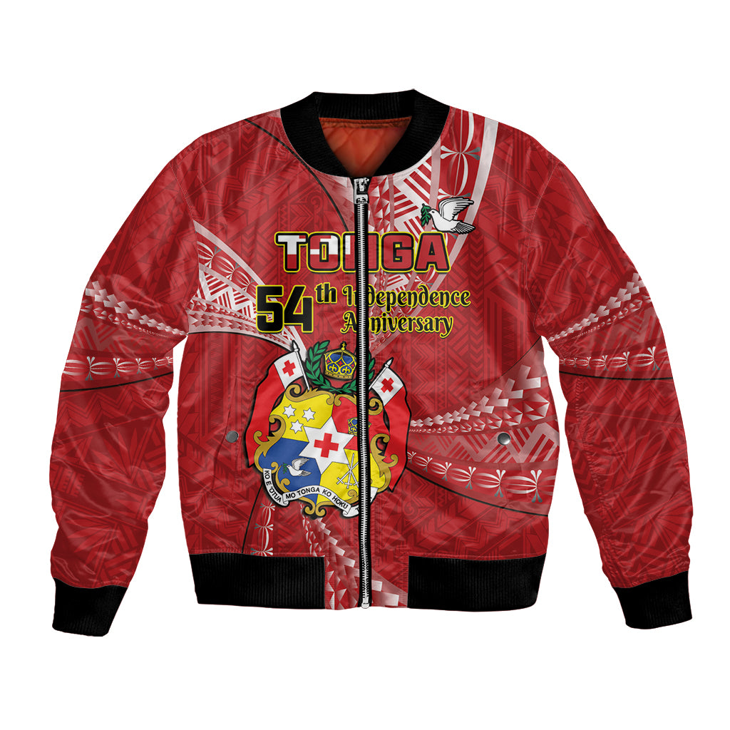 Personalised Tonga Independence Day Bomber Jacket Happy 54th Independence Anniversary Ngatu Pattern LT14 Unisex Red - Polynesian Pride