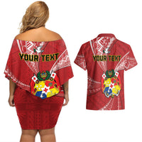 Personalised Tonga Independence Day Couples Matching Off Shoulder Short Dress and Hawaiian Shirt Happy 54th Independence Anniversary Ngatu Pattern LT14 - Polynesian Pride