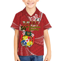 Personalised Tonga Independence Day Family Matching Puletasi and Hawaiian Shirt Happy 54th Independence Anniversary Ngatu Pattern LT14 Son's Shirt Red - Polynesian Pride