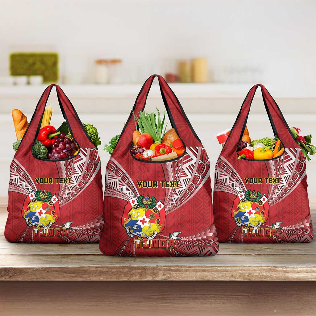 Personalised Tonga Independence Day Grocery Bag Happy 54th Independence Anniversary Ngatu Pattern